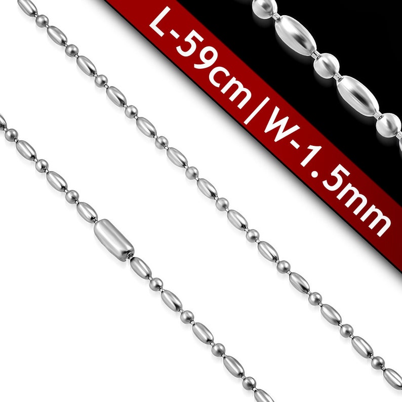 Oval Stainless Steel Bead Chain Necklace 24 inch Silver CJESST008
