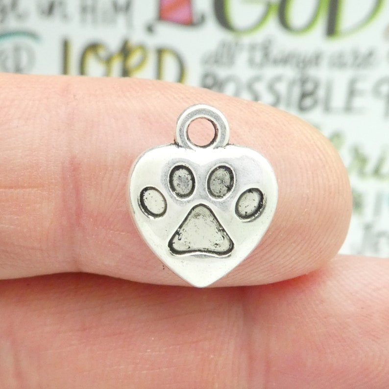 BULK 40 Heart Paw Print Charm Silver by TIJC SP0896B Etsy