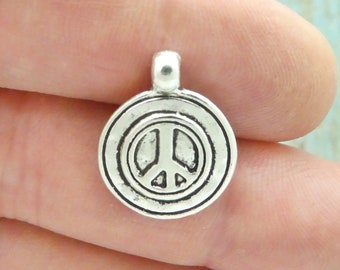 6 Peace Sign Charm Silver 20x16mm by TIJC SP0595