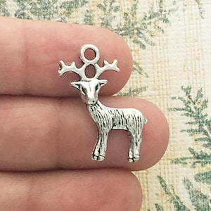 10 Silver Deer Charm Christmas Pendant by TIJC SP1033