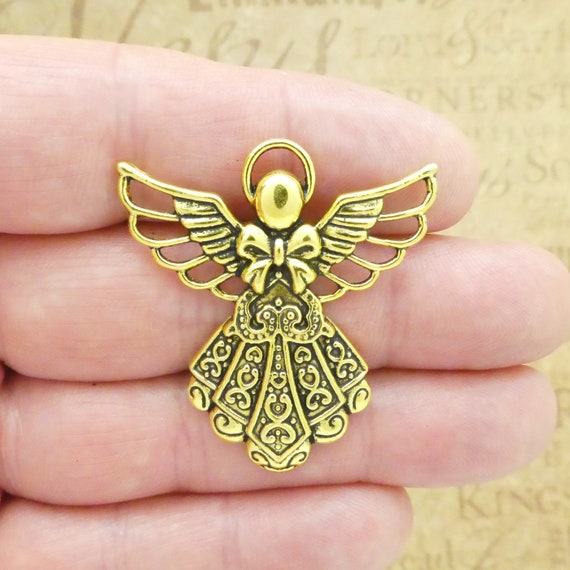 2 Filigree Gold Angel Charm Pendant 42x38mm by TIJC SP2005 Etsy