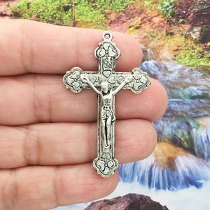 BULK 4 Silver Crucifix Cross Charm Pendant by TIJC SP1008B