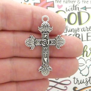 3 Rose Cross Charm Pendant Silver by TIJC SP2249