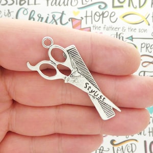 3 Silver Scissor And Comb Hair Stylist Charm 52x25mm by TIJC SP1043