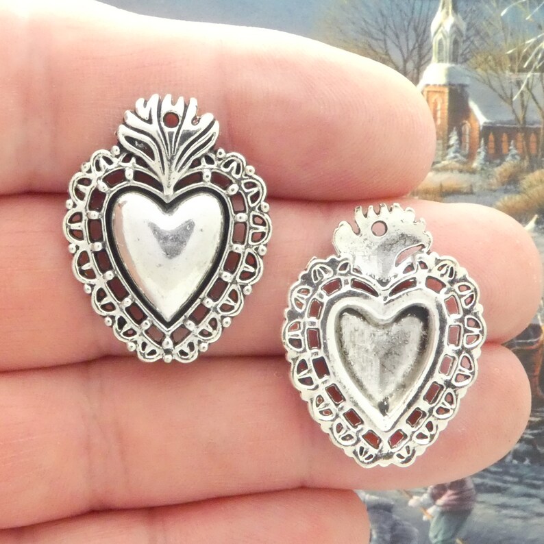 12 Silver Southwest Heart Charms Bulk by TIJC SP2041B