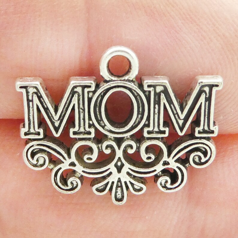 BULK 25 Silver Mom Charm Pendant 18x22mm by TIJC SP1447B