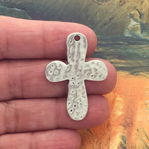 12 Hammered Silver Cross Charm Small by TIJC SP1140 Etsy