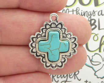 1 Southwest Turquoise Cross Charm Silver SP2231