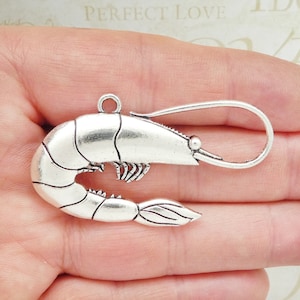 2 Silver Shrimp Charm Pendant Large by TIJC SP0633