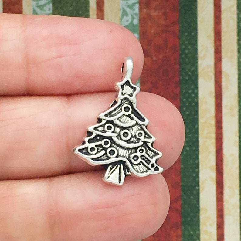BULK 40 Christmas Tree Charm Silver by TIJC SP0248B Etsy