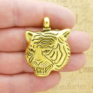 1 Gold Tiger Charm Pendant 44x34mm by TIJC SP2057
