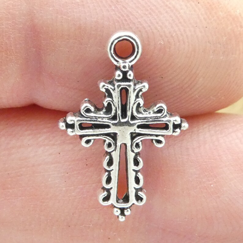 10 Small Silver Cross Charm Pendant by TIJC SP1829 Etsy