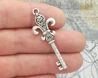 4 Silver Fleur De Lis Key Charm Pendant by TIJC SP1312 - Etsy Canada