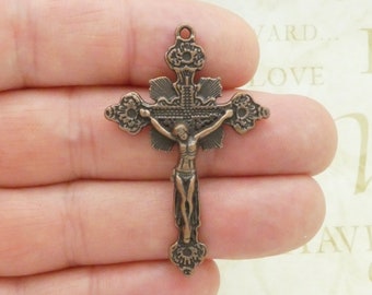 BULK 8 Copper Crucifix Cross Pendant Rosary Making Supplies by TIJC SP2089B