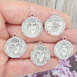 BULK 20 Silver Sacred Heart Charm Pendant by TIJC SP1586B