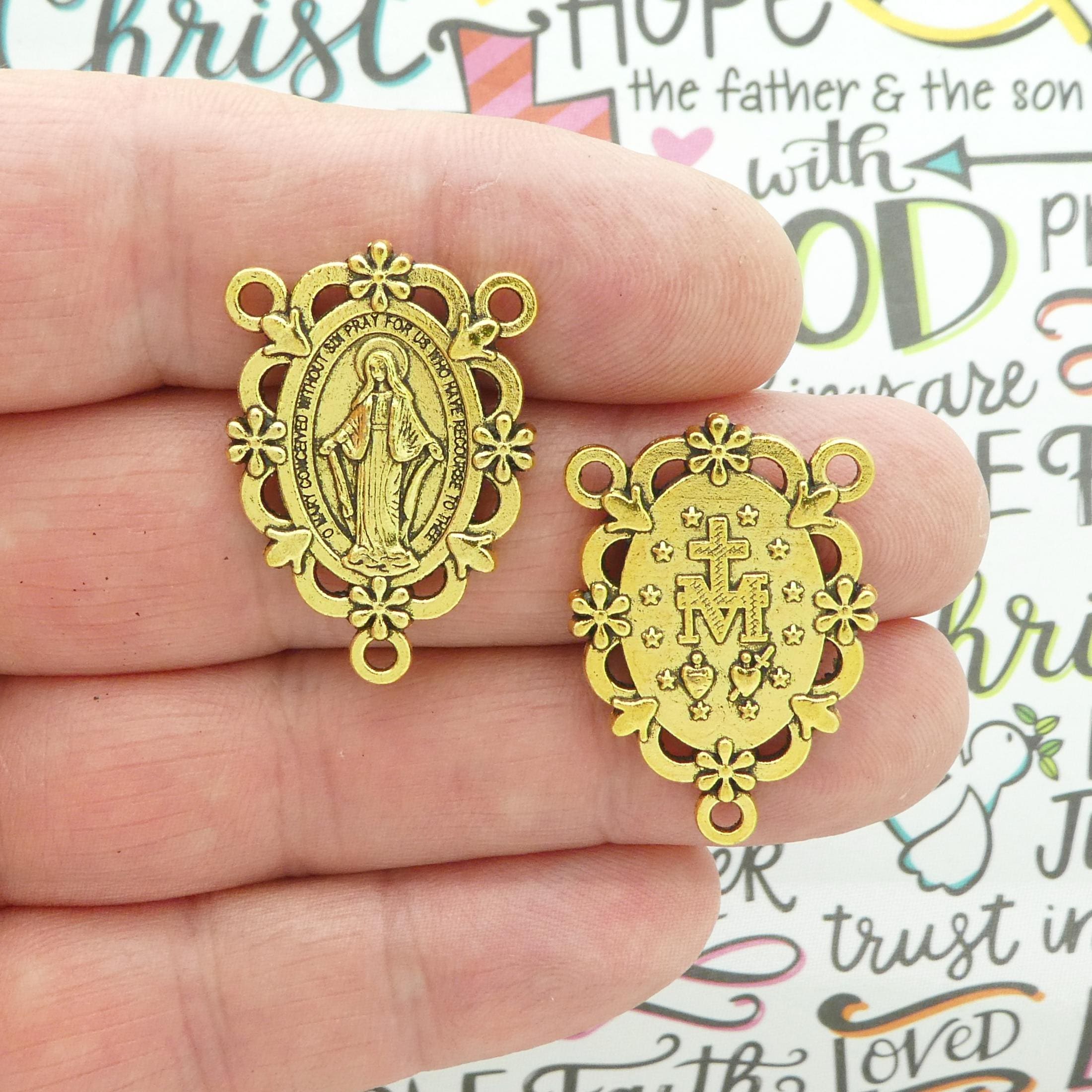 2 Gold Miraculous Medal Rosary Centerpiece by TIJC SP2251