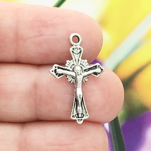BULK 40 Silver Crucifix Cross Charm Rosary Parts 23x15mm by TIJC SP1118B
