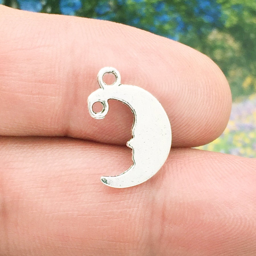 10 Silver Crescent Moon Charm Pendant by TIJC SP0313 - Etsy