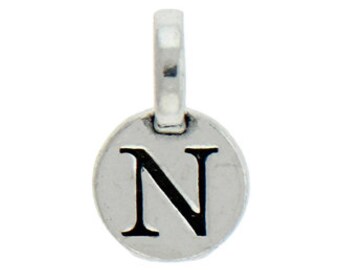 1 Round Silver Initial Charm 9mm Letter N by TIJC SPRN