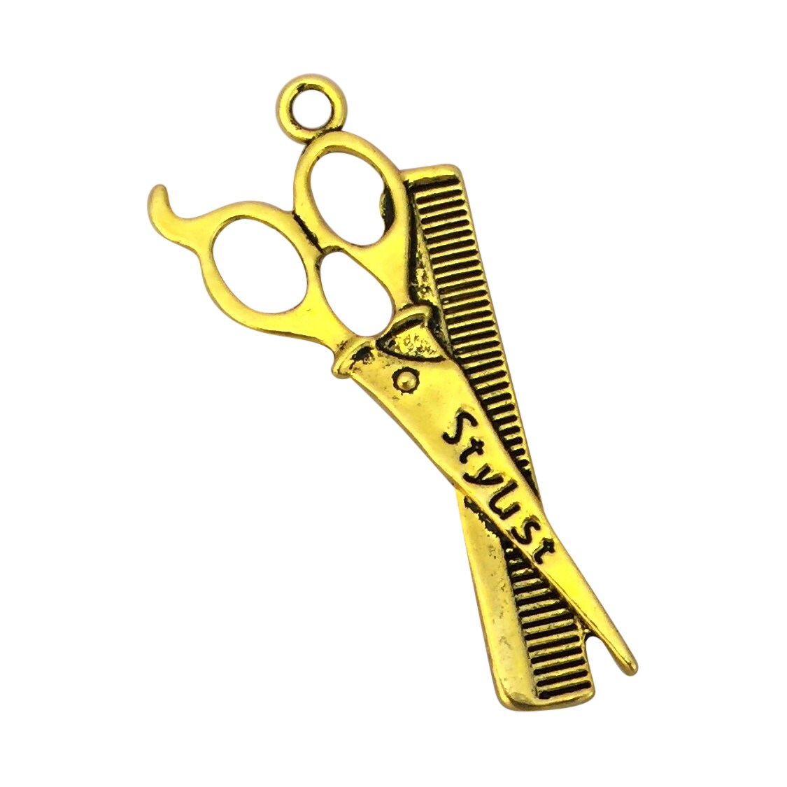 BULK 12 Gold Scissor and Comb Hair Stylist Charm 52x25mm by Etsy