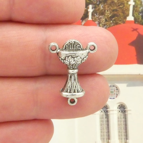 BULK 12 Eucharist With Chalice Silver Rosary Center Parts by - Etsy