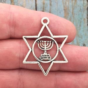 3 Menorah Star of David Charm Silver by TIJC SP1666