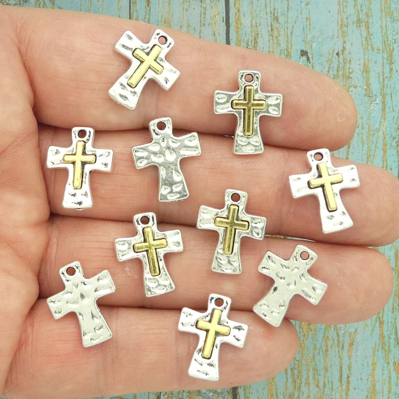 BULK 8 Hammered Silver Cross Charm Pendant by TIJC SP1737B Etsy
