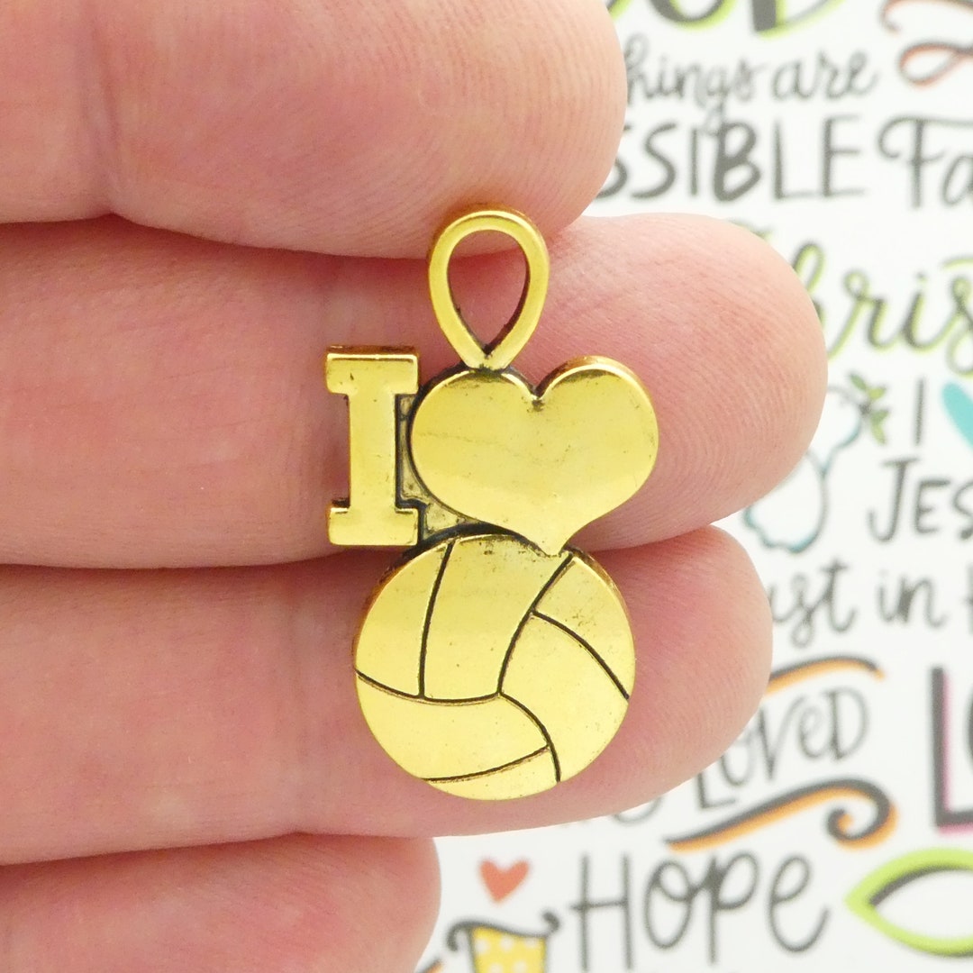 4 Gold I Love Volleyball Charm Pendant 31x17mm by TIJC SP1231 Etsy