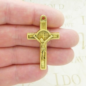 1 Gold St Benedict Crucifix Cross Charm Pendant by TIJC SP2084