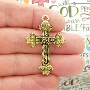3 Rose Cross Charm Pendant Gold by TIJC SP2253