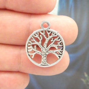 8 Silver Tree Charm in a Disk 24x20mm by TIJC SP1119