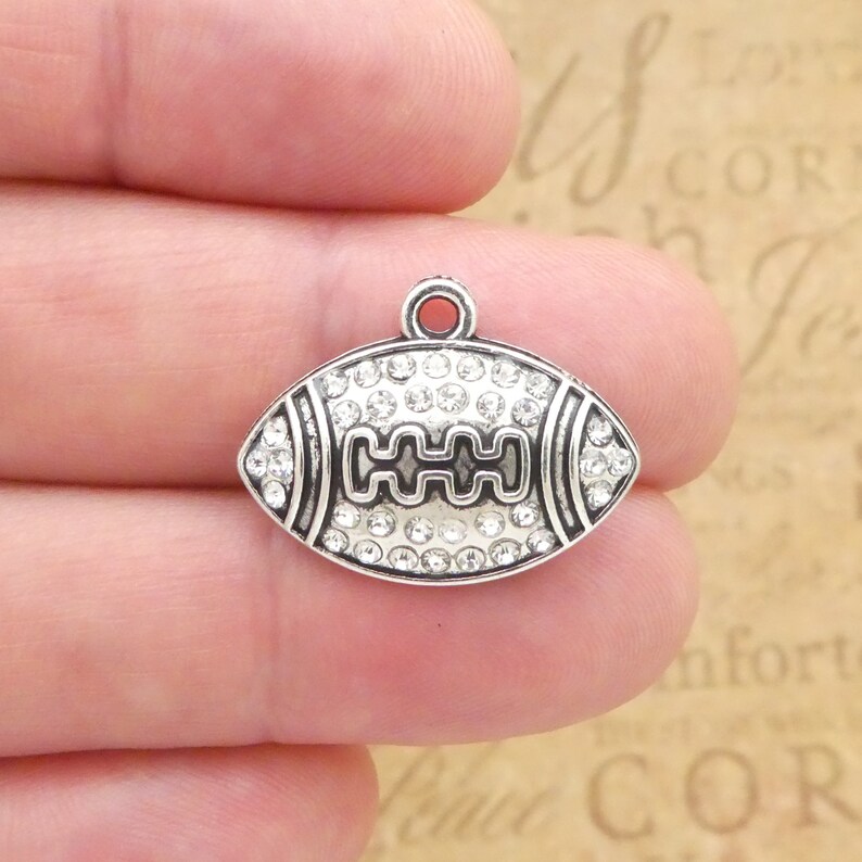 BULK 6 Flat Silver Football Charm Pendant With Crystal Accents Etsy
