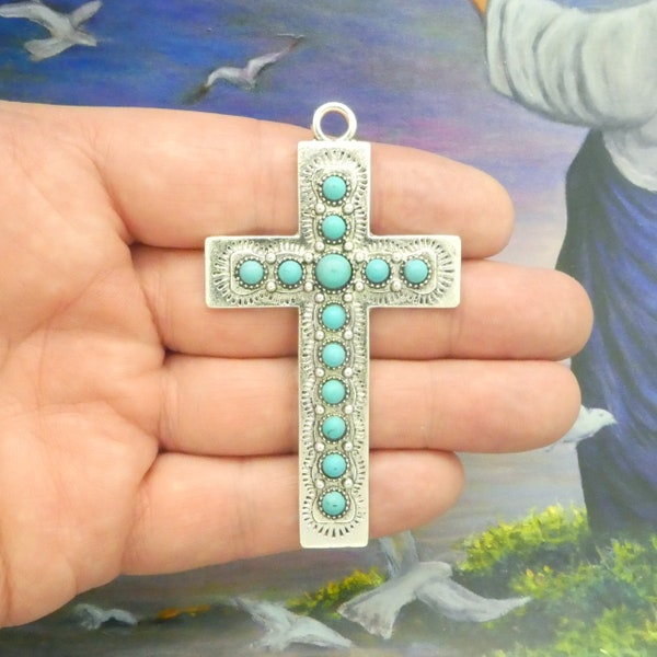 1 Southwest Turquoise Cross Pendants in Silver by TIJC SP2097