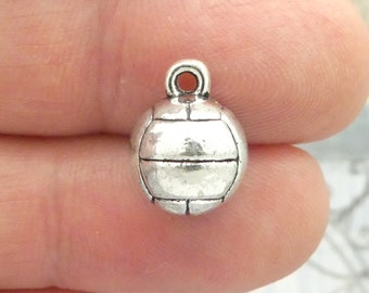 BULK 9 Silver Volleyball Charm 3D Pendant 14x11mm by TIJC SP0573B