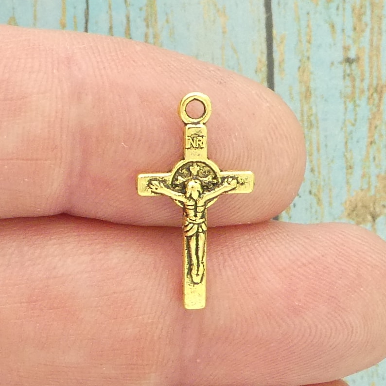 St. Benedict Crucifix Cross Pendant In Solid 10k White Gold - 1.30 Inch Protection Charm - View #6