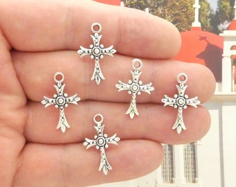 17mm Small Ornate Cross Charms, Antique Silver, Pack of 10 - Golden Age  Beads