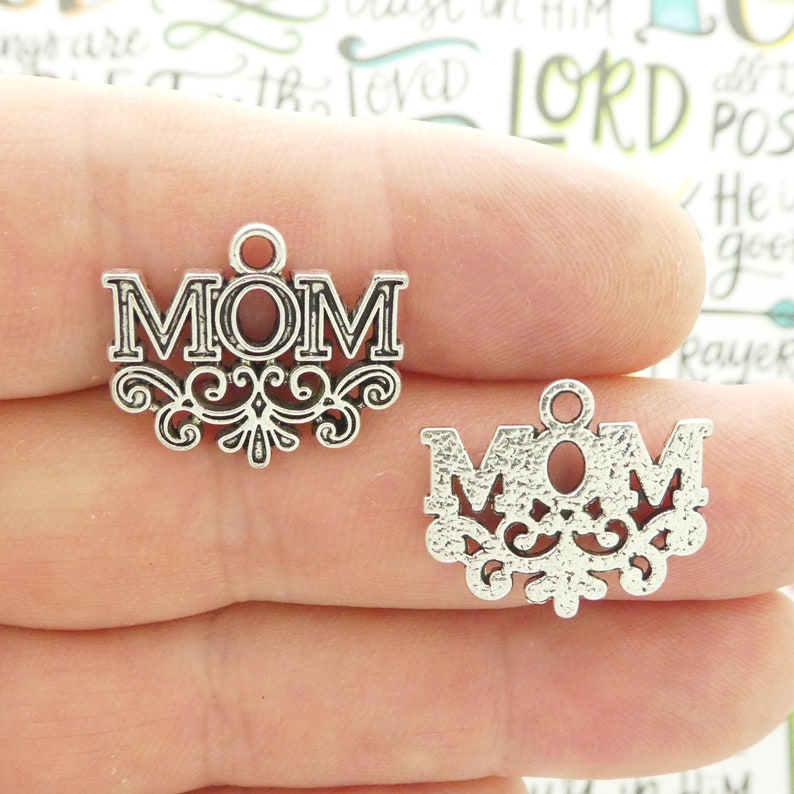 BULK 25 Silver Mom Charm Pendant 18x22mm by TIJC SP1447B