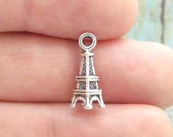 3D Silver Plated Eiffel Tower Paris France Slider Dangle Charm fit Euro Bracelet 