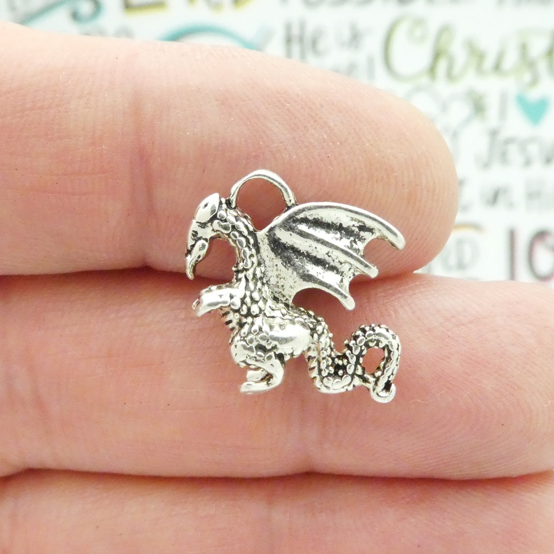 2 Silver Medieval Dragon Charms by TIJC SP1961 