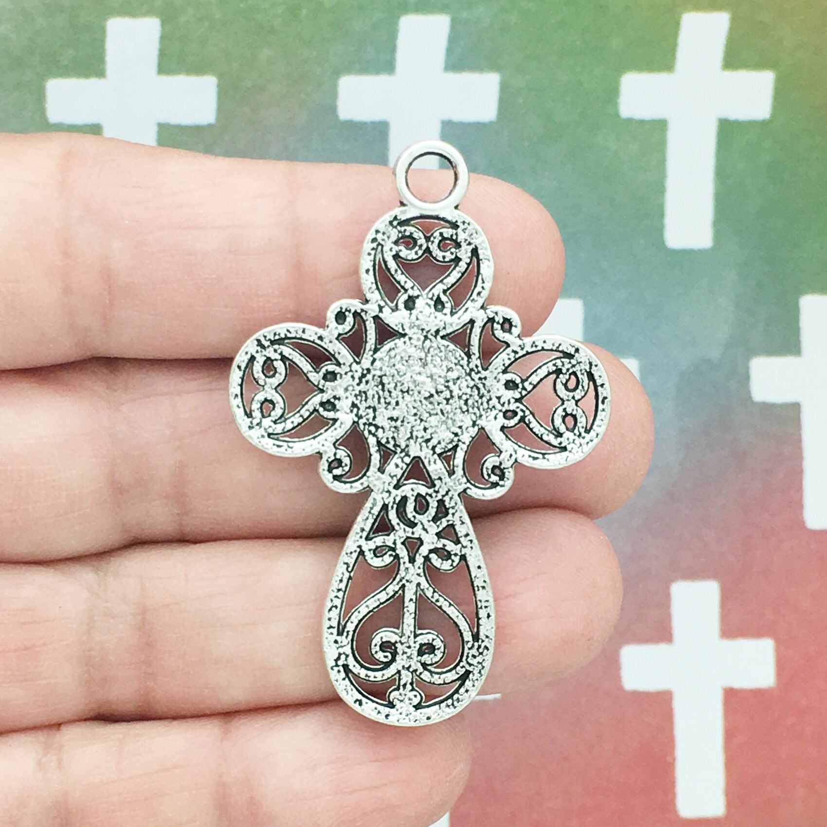 1 Silver Cross Charm Pendant 48x31mm by TIJC SP1388 Etsy