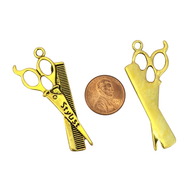 BULK 12 Gold Scissor and Comb Hair Stylist Charm 52x25mm by Etsy