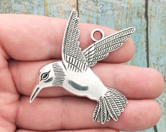 1 Silver Hummingbird Pendant Extra Large by TIJC SP0806