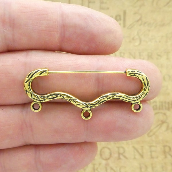 BULK 8 Ornate 3 Loop Gold Charm Pin 20x46mm by TIJC SP1997B