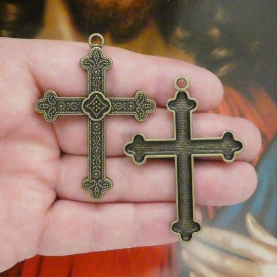 Pendentif Croix En Bronze émaillé Vintage Années 50/60 - Occasion, Design Rétro, Bijou Ancien