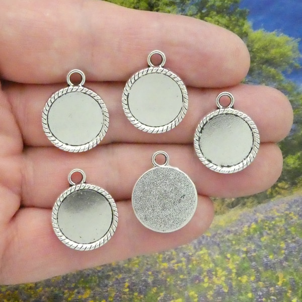 BULK 20 Rope Round Photo Charm Silver Bezel Blank for Photo Jewelry Making 23x18mm by TIJC SP0829B