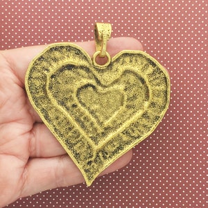 1 Heart Charm Pendant Hammered Gold by TIJC SP1550 image 2
