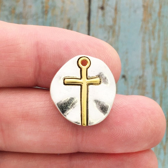 3 Silver Disk Cross Charm Gold by TIJC SP1689 - Etsy