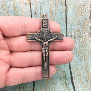 1 Crucifix Cross Pendant St Benedict Medal Copper by TIJC SP1529