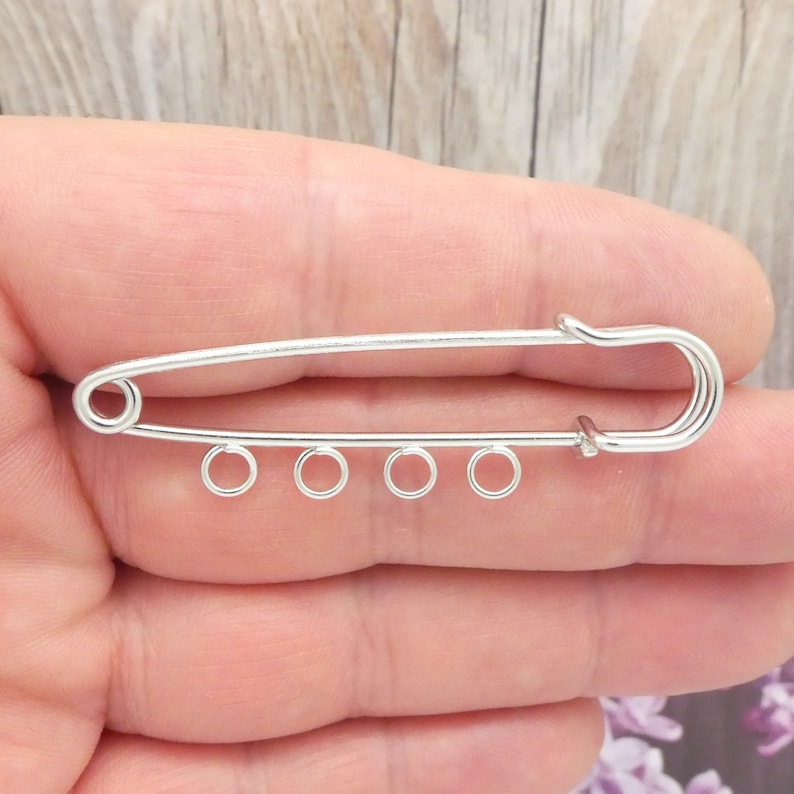 Bulk 6 Silver Safety Pin Charm Holder With 4 Loops 21x75mm by Etsy