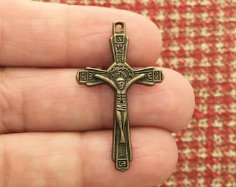 BULK 15 Crucifix Cross Charm Pendant Bronze by TIJC SP1608B